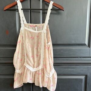 Free People Beige Floral Lace Camisole
